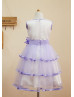 Lavender Satin Cupcake Tulle Knee Length Flower Girl Dress 